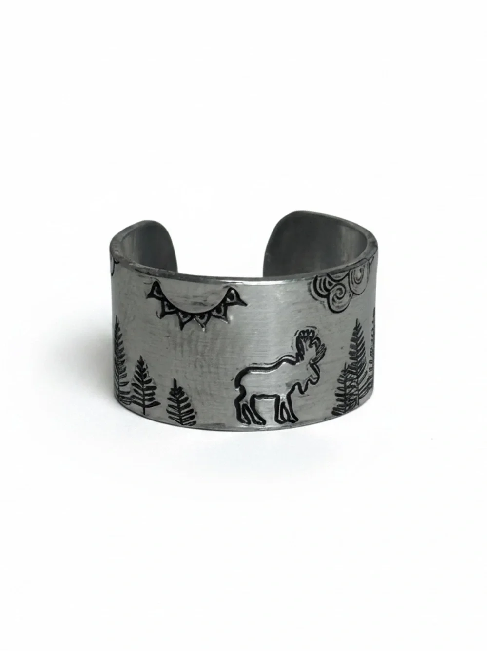 Handmade Moose silver tone‎ hypoallergenic adjustable wide Cuff ring
